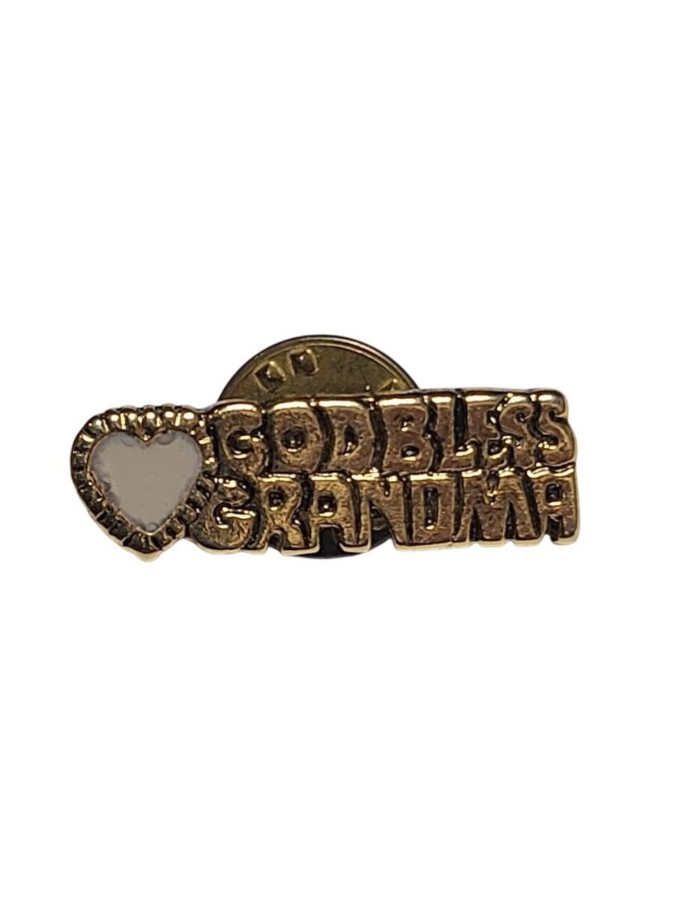 Vintage God Bless Grandma Pin Gold Tone Heart Enamel Lapel Pin
